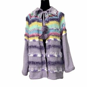 Hand knitted ,Colorful Striped Knit Cardigan